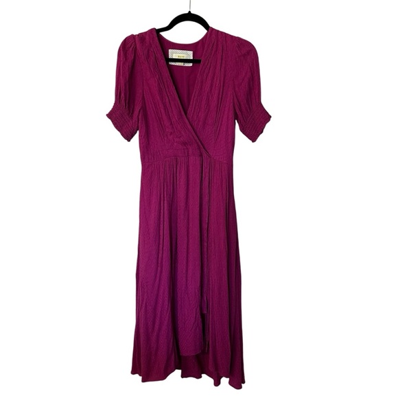 Maeve by Anthropologie Women’s Short Sleeve V-Neck Fuchsia Maxi Dress Sz 6 GUC - Picture 1 of 12